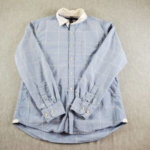 Tommy Hilfiger Shirt Mens Large Blue Square Stitch Custom Fit Button Up